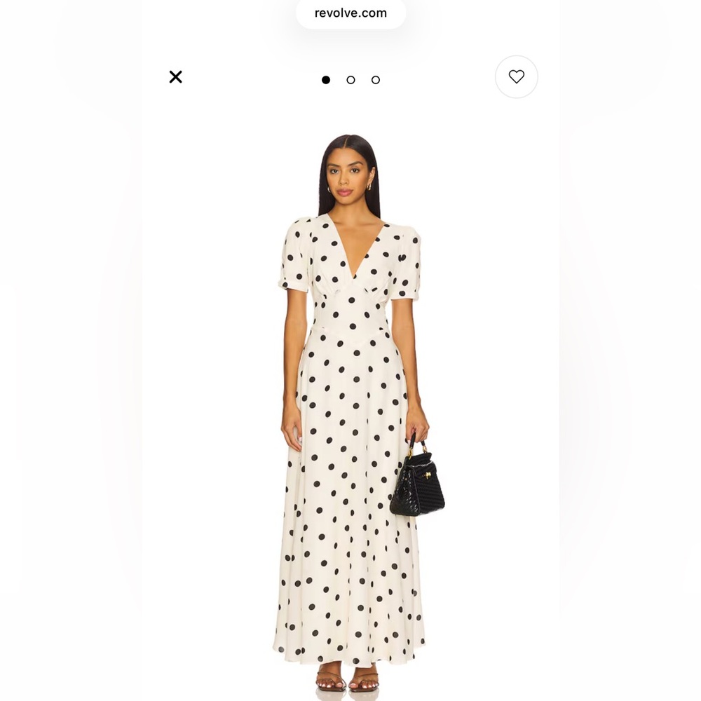 Cream Polka Dot Maxi Dress with V-Neck